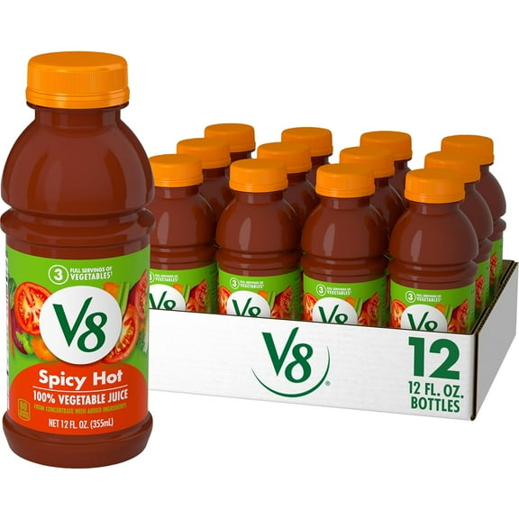Spicy Hot 100% Vegetable Juice, 12 fl oz Bottle (12 Pack)