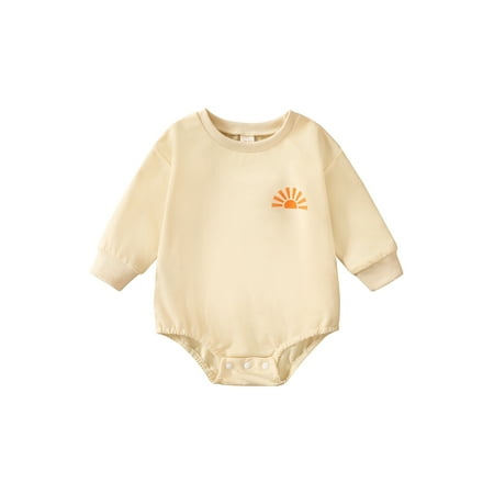 

Liliz Baby Girls Spring Autumn Casual Romper Beige Long Sleeve O Neck Sun Print Playsuit