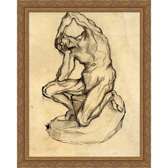 Kneeling Ecorche 28x36 Large Gold Ornate Wood Framed Canvas Art by Vincent van Gogh