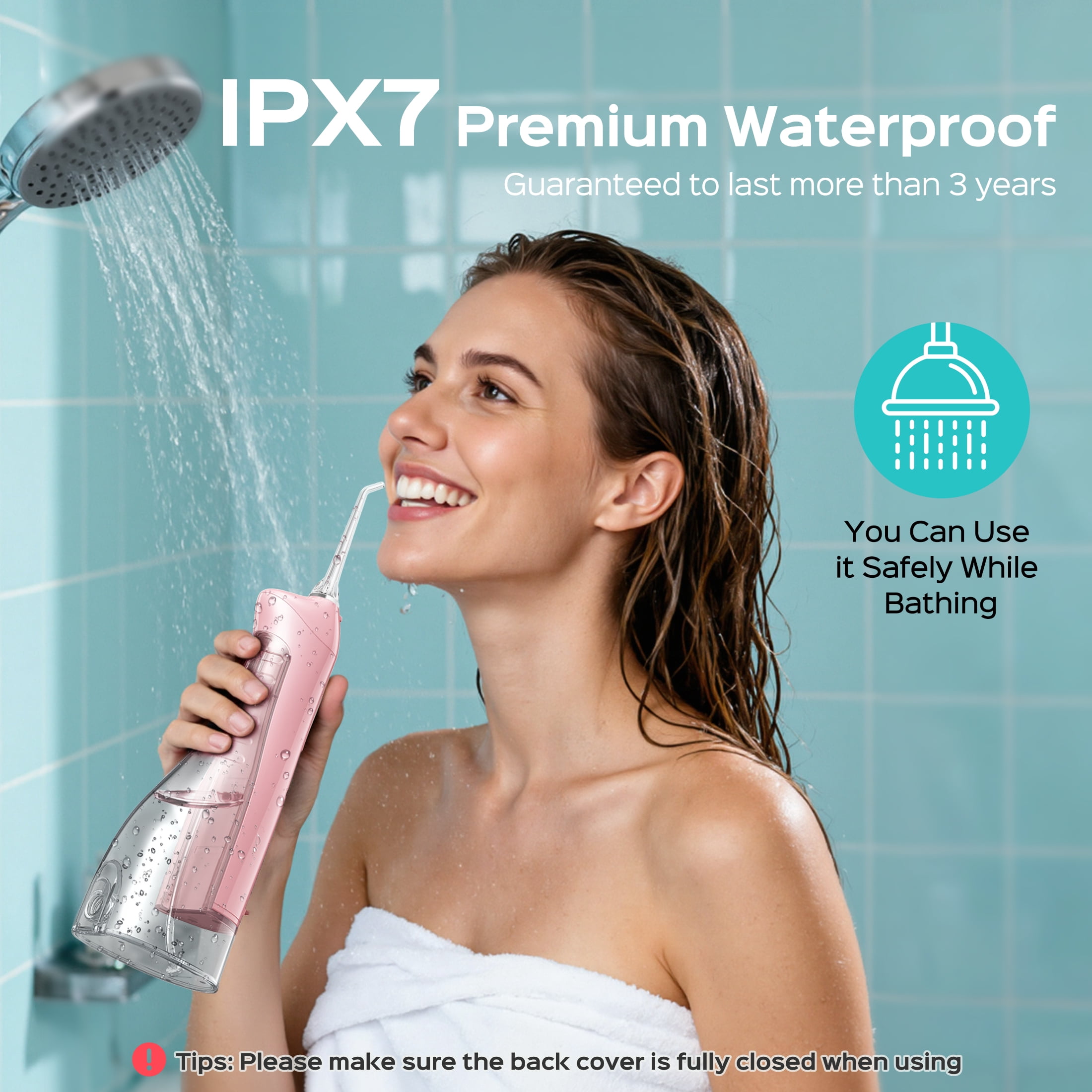 COSLUS CX20 Water Dental Flosser Teeth Pick,300ML Tank IPX7 Waterproof Portable Rechargeable Water Flosser Dental Oral Irrigator for Home and Travel Pink