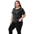 thumbnail image 3 of Women's Sequin Tops Plus Size Round Neck Sparkle Glitter Short Sleeve Party Tunic Blouse, 3 of 6