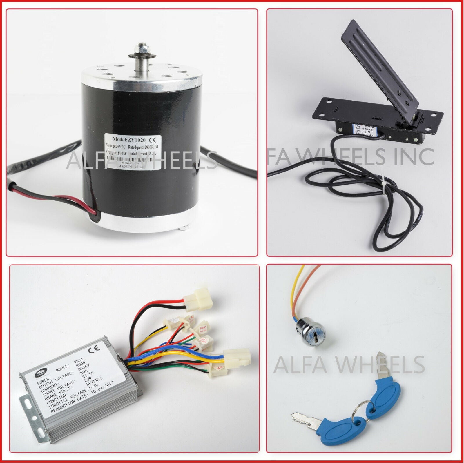 800W 36V electric GoKart motor kit w reverse control box keylock & Foot