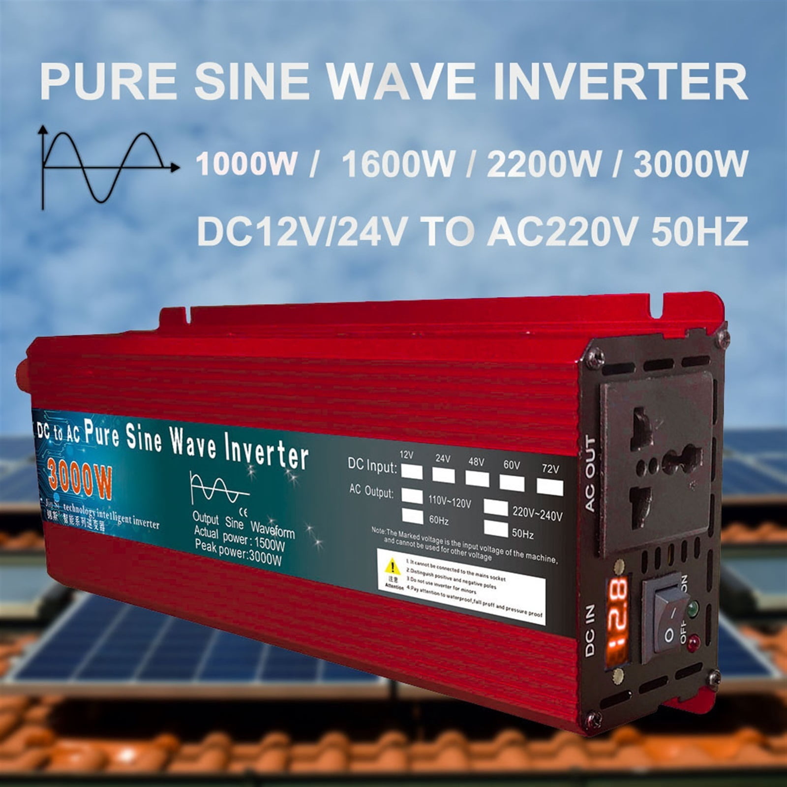 Inverter 12V 220V 1000W 2000W 3000W DC 24V 48V 60V To AC Pure Sine Wave Voltage Converter Power Car Micro Inverter DIY ,Accurate Quantification