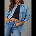 thumbnail image 4 of Chaqueta Vaquera para Mujer, Desgastada, de Larga, de Gran Tamaño, Estilo Camionero. Azul XL, 4 of 6