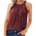 thumbnail image 2 of Spring Tops for Women Womens Tank Tops Women's Sleeveless Summer Sexy Sequin Round Neck Strap Top Womens Clothes under $8, 2 of 4