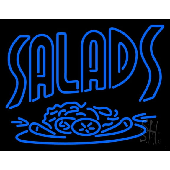 Blue Salads LED Neon Sign 24 x 31 - inches, Black Square Cut Acrylic Backing, with Dimmer - Bright and Premium built indoor LED Neon Sign for restaurant window and interior decor.