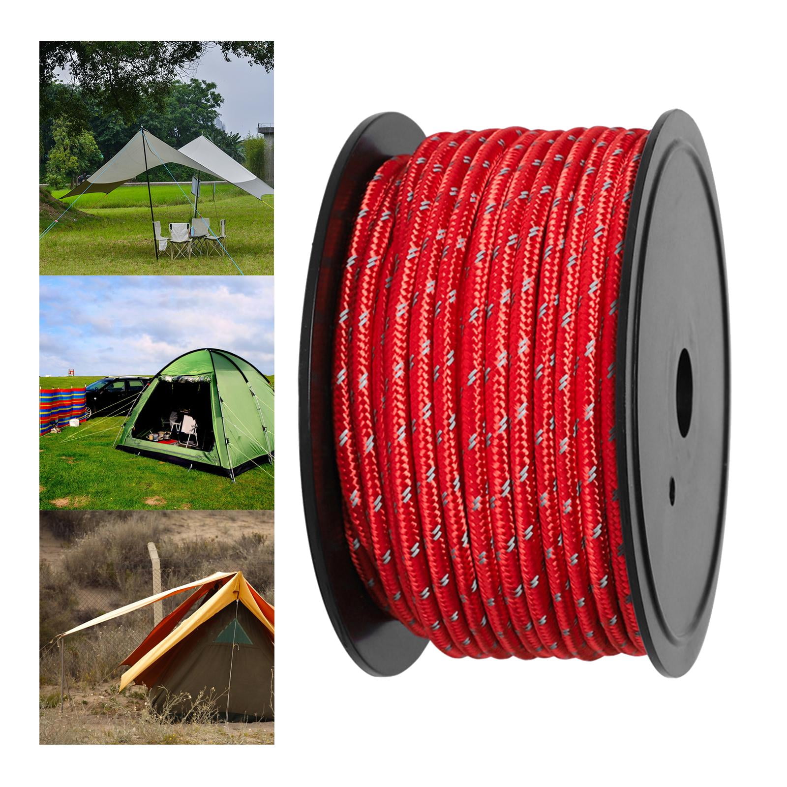 Camping 30M 6mm Reflective Tent Rope Guylines Tent Accessories, Tent Awning Guide Rope for