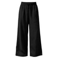 thumbnail image 5 of Gunia Kids Girls Linen Pants Wide Leg Pants Elastic Waist Lightweight Casual Jogger Double Layer Pleated Sportswear Trousers Black 9-10 Years, 5 of 5