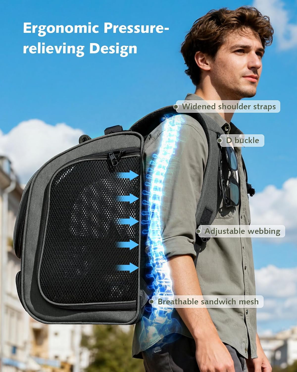 Cat Backpack Carrier, Large Space Cat Bubble Backpack, Breathable Cat Carrier, Shaded Dog Backpack Carrier, Ergonomic 3D Design for Travel, Hiking, Walk, Suitable for Shopping, Car, Vet, Gray