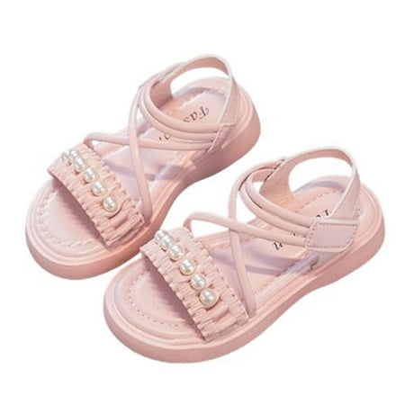 

nsendm Female Sandal Little Kid Jelly Sandals for Baby Girls Pearl Roman Shoes Flat Bottomed Non Slip Daily with Dress Shoes Girl Sandals Size 11 Pink 13.5