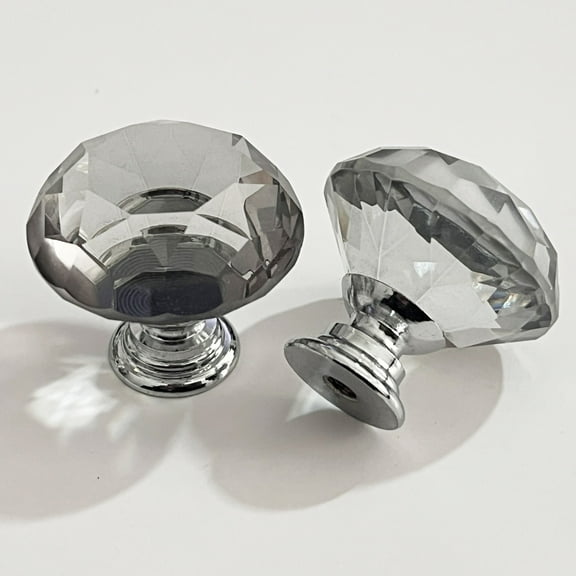 Zhuge 10PCS 30mm Pink Crystal Glass Cabinet Knobs, Diamond-Shaped Drawer Pulls for Kitchen Cabinets, Wardrobes, Dressers & Cupboard Doors, Grey