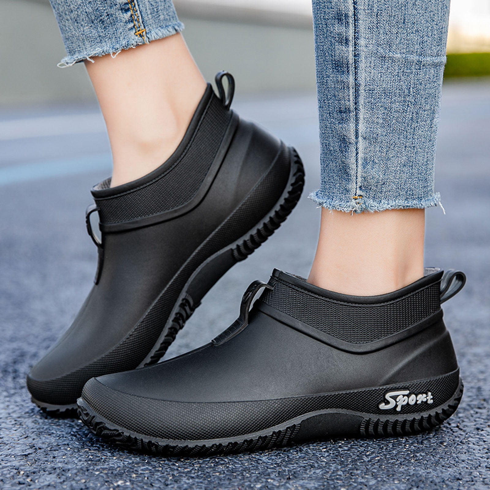 Chenyee Slip On Rubber Rain Boots for Women Non Slip Water-proof Garden Shoes Short Ankle Booties