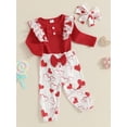 thumbnail image 3 of Suealasg Baby Girls Valentine's Day Pants Sets Long Sleeve Romper Heart Clover Print Pants Headband Sets 3 6 12 18 Months Infant Spring Casual Outfits, 3 of 8