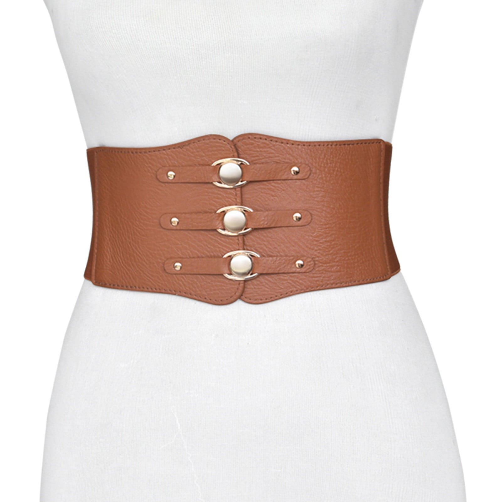 Women Gunmetal Pewter Elastic Fashion Wide Corset Belt Waist Plus
