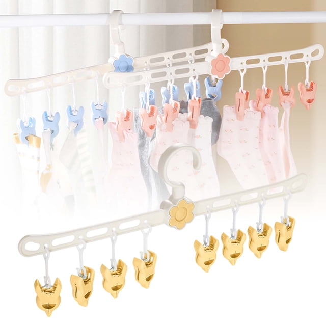 Functional Windproof Sock Clip Clothesline Portable Folding Rack for Underwear and Socks Versatile Laundry Organizer with 10 Clips Ideal for Balcony and Travel