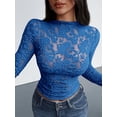 thumbnail image 5 of FreshPretty Mesh Long Sleeve Tops for Women Lace Sexy Sheer Tight See Through Crew Neck Spring Fall Party Club Outfits, 5 of 6