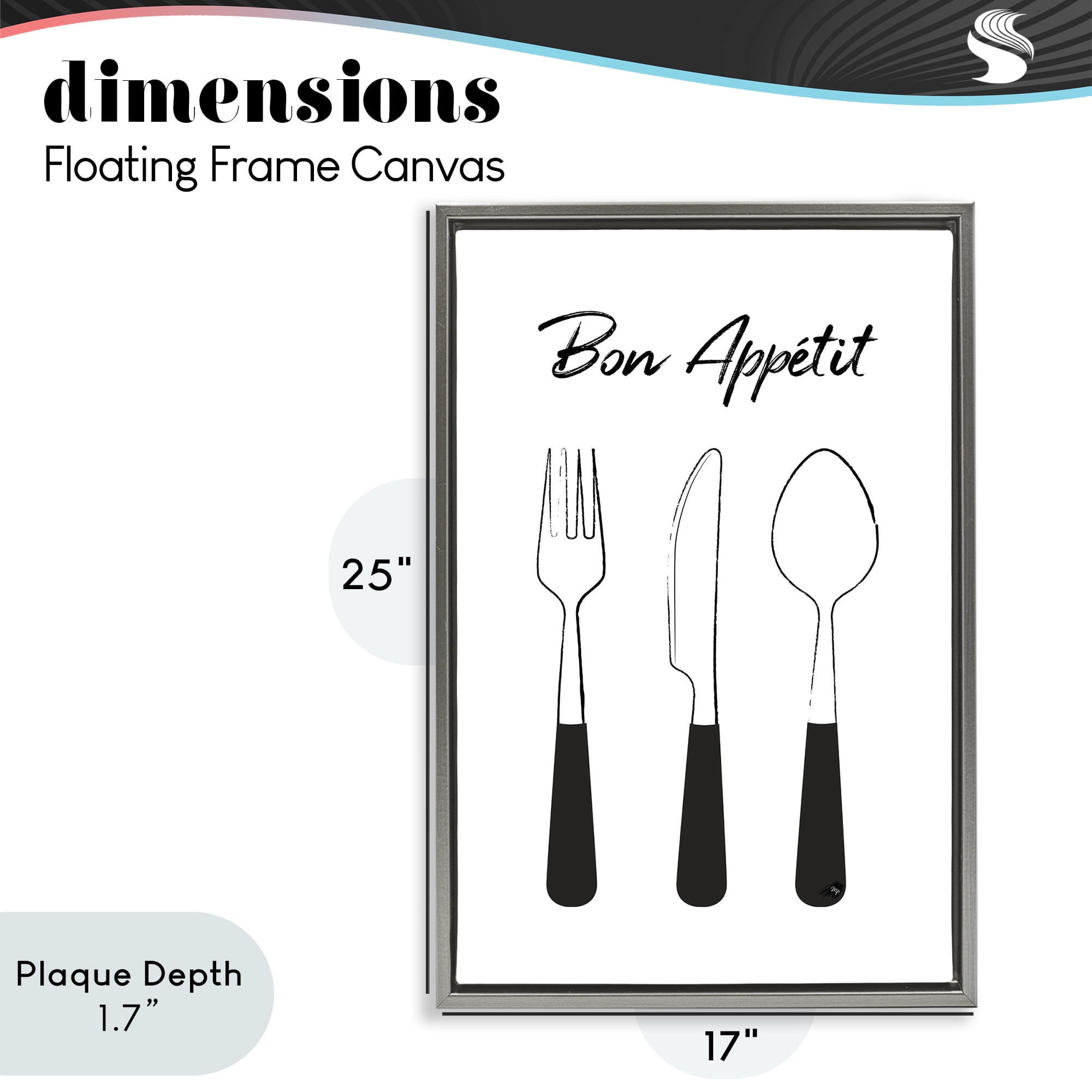 Stupell Industries Bon Appetit Fork Knife Spoon Gray Framed Floater Canvas Wall Art, design by Martina Pavlova