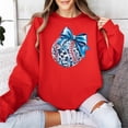 thumbnail image 2 of Blue Bow Disco Softball Sweatshirt for Player Fan Coach Game Day Girly Baseball Pullover Red Sweatshirt Adult Large, 2 of 4