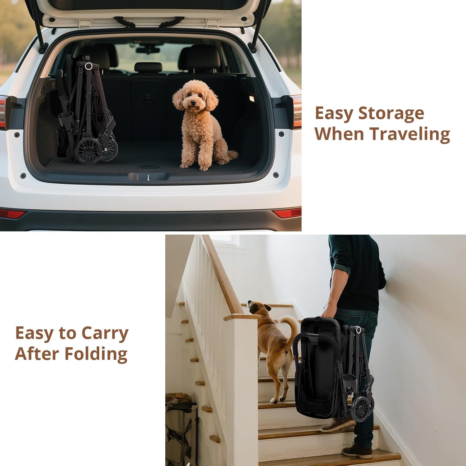 Historyli Dog Stroller-4-Wheel Lightweight Foldable Pet Stroller-50 LBS Capacity,360-Degree Swivel Front Wheels & Foot Brake,Portable Pet Carrier for Small Medium Dogs Cats Puppy
