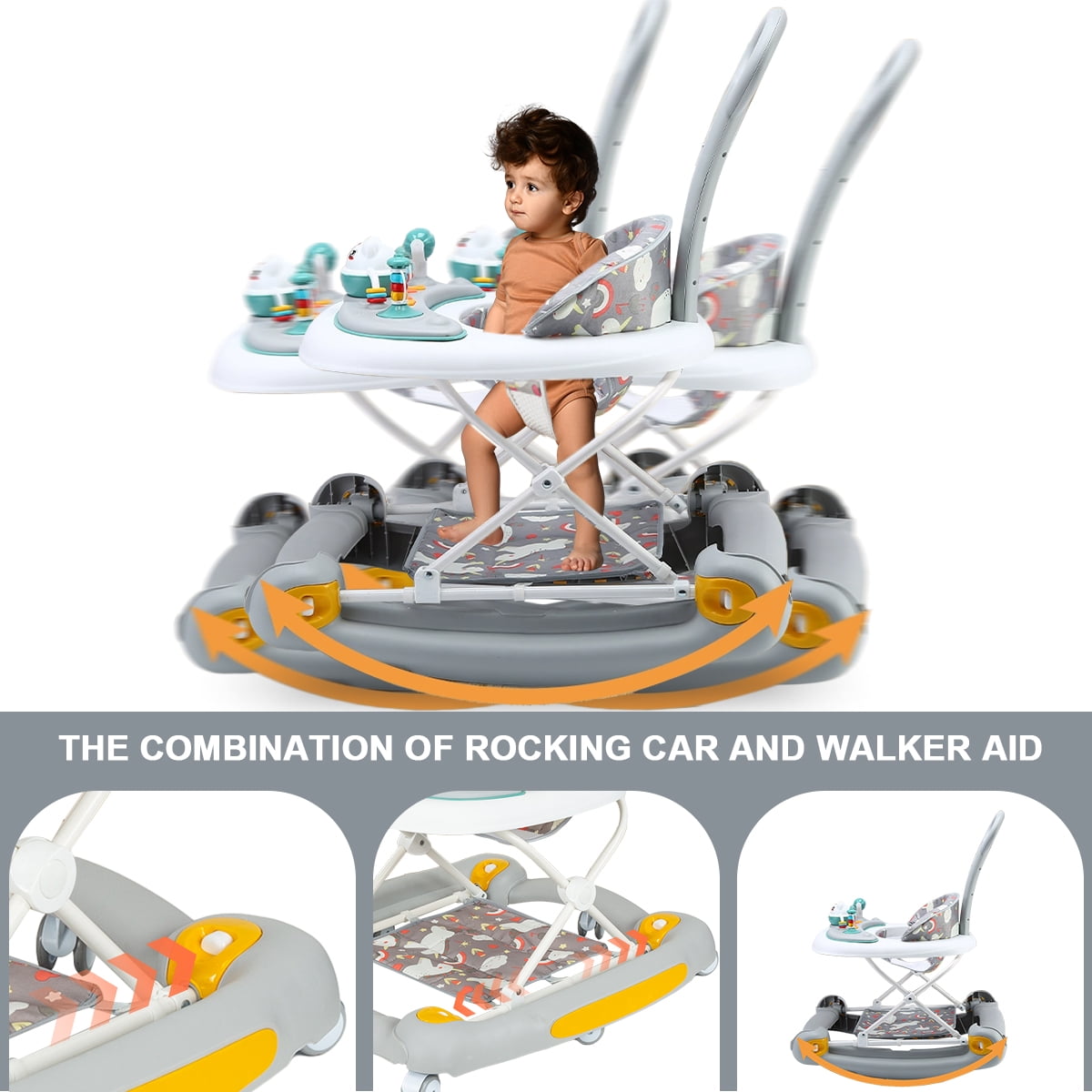 SIMANLI Baby Walkers with Removable Toy Tray & Musical Activity Station, Foldable Baby Walkers for Boys Girls Babies 6-36 Months, Gray
