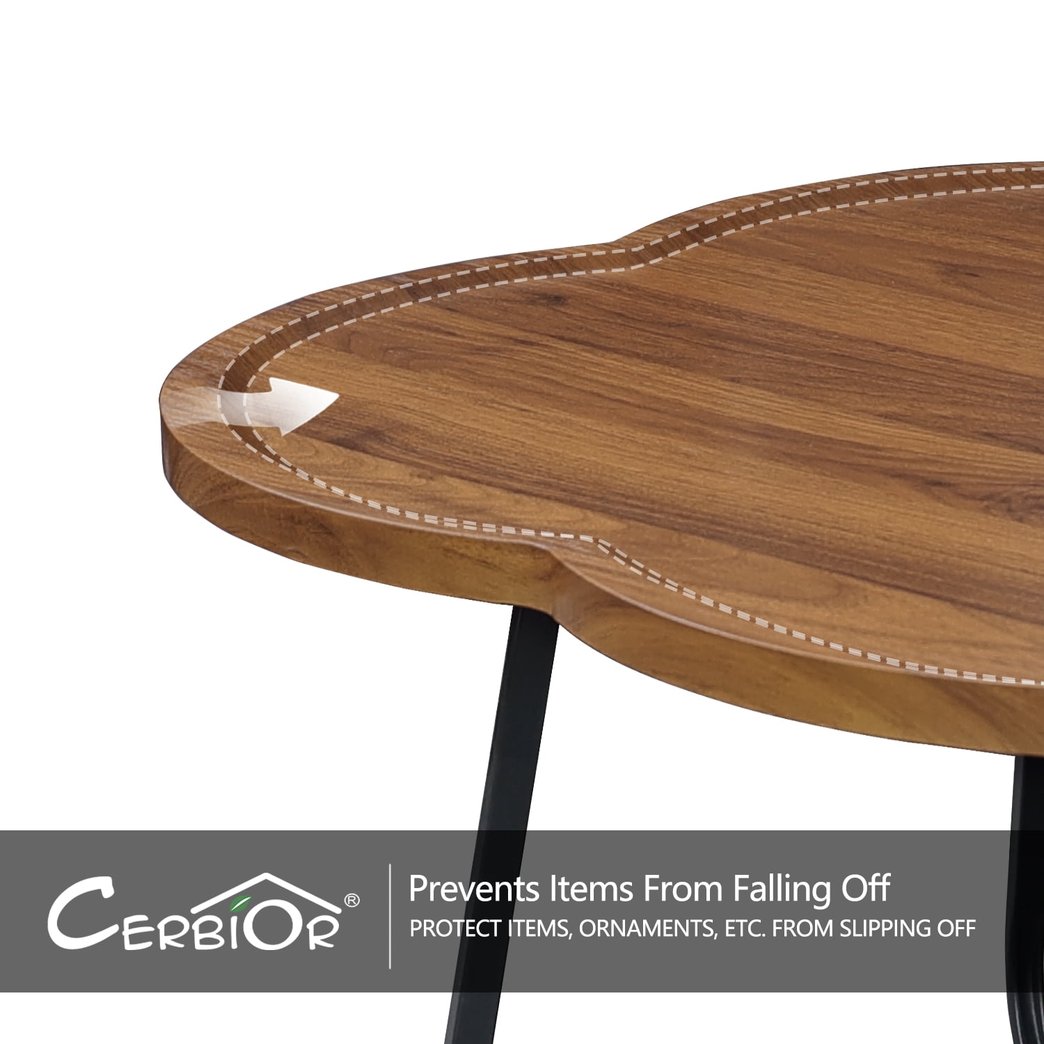 CERBIOR Vintage Modern Small Round Coffee Table, Living Room Centerpiece, Wooden Surface Top & Sturdy Metal Legs, Minimalist Display Side Table (Wood Flower)
