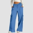 thumbnail image 3 of ManxiVoo Women's Casual Drawstring Waist Wide Leg Pants with Pockets Comfortable Soft Lounge Athletic Trousers L Size Blue, 3 of 7