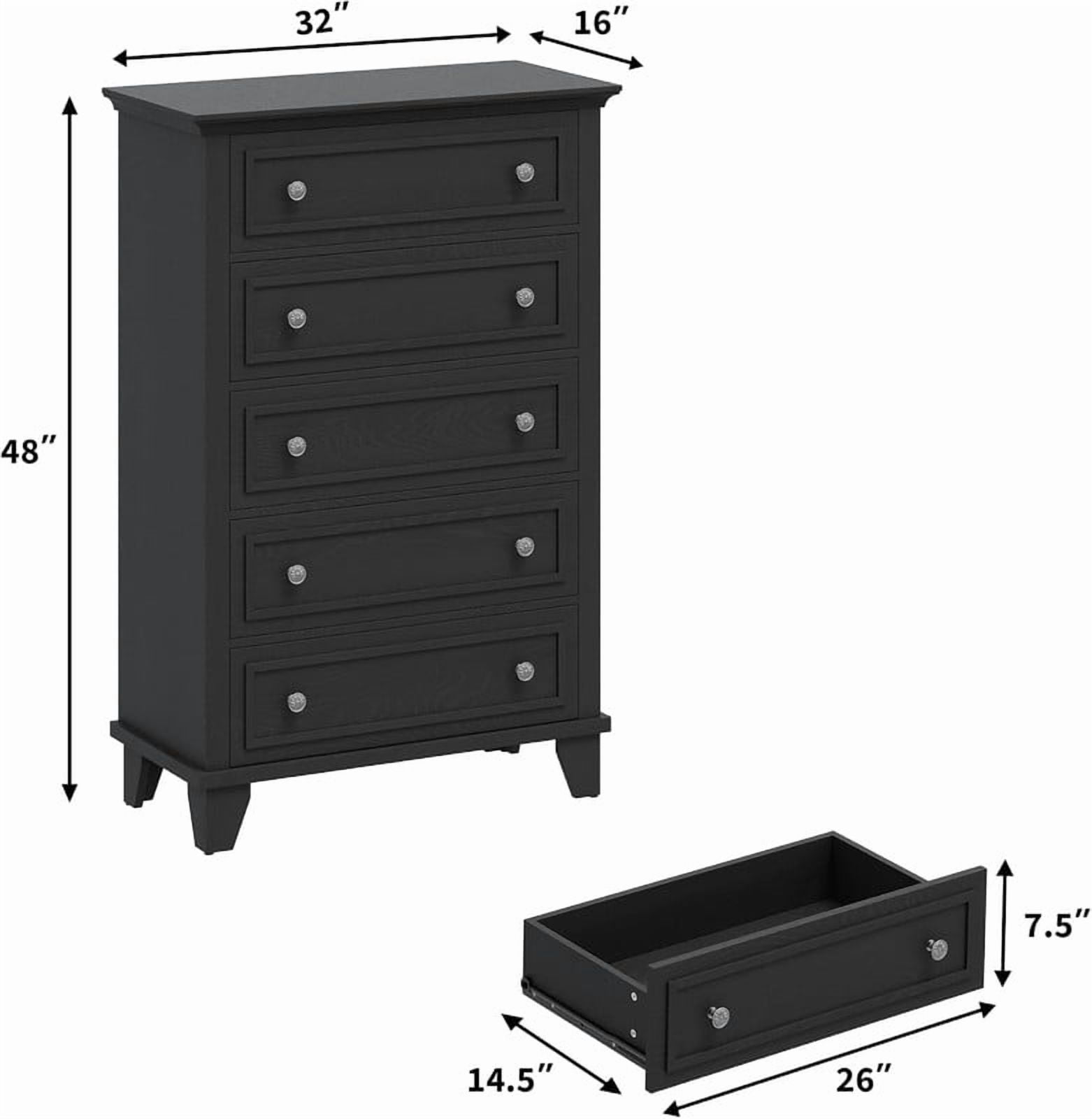 TROPOW 5 Drawer Dresser for Bedroom, 48" Tall Wood Dresser & Chests of Drawers with Deep Drawers, Modern Chest Organizer with Metal Handles for Living Room, Hallway, Entryway