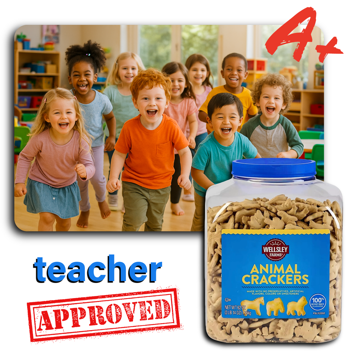 Wellsley Farms Animal Crackers. 62oz. Plastic Tub. (3lbs. 14oz)