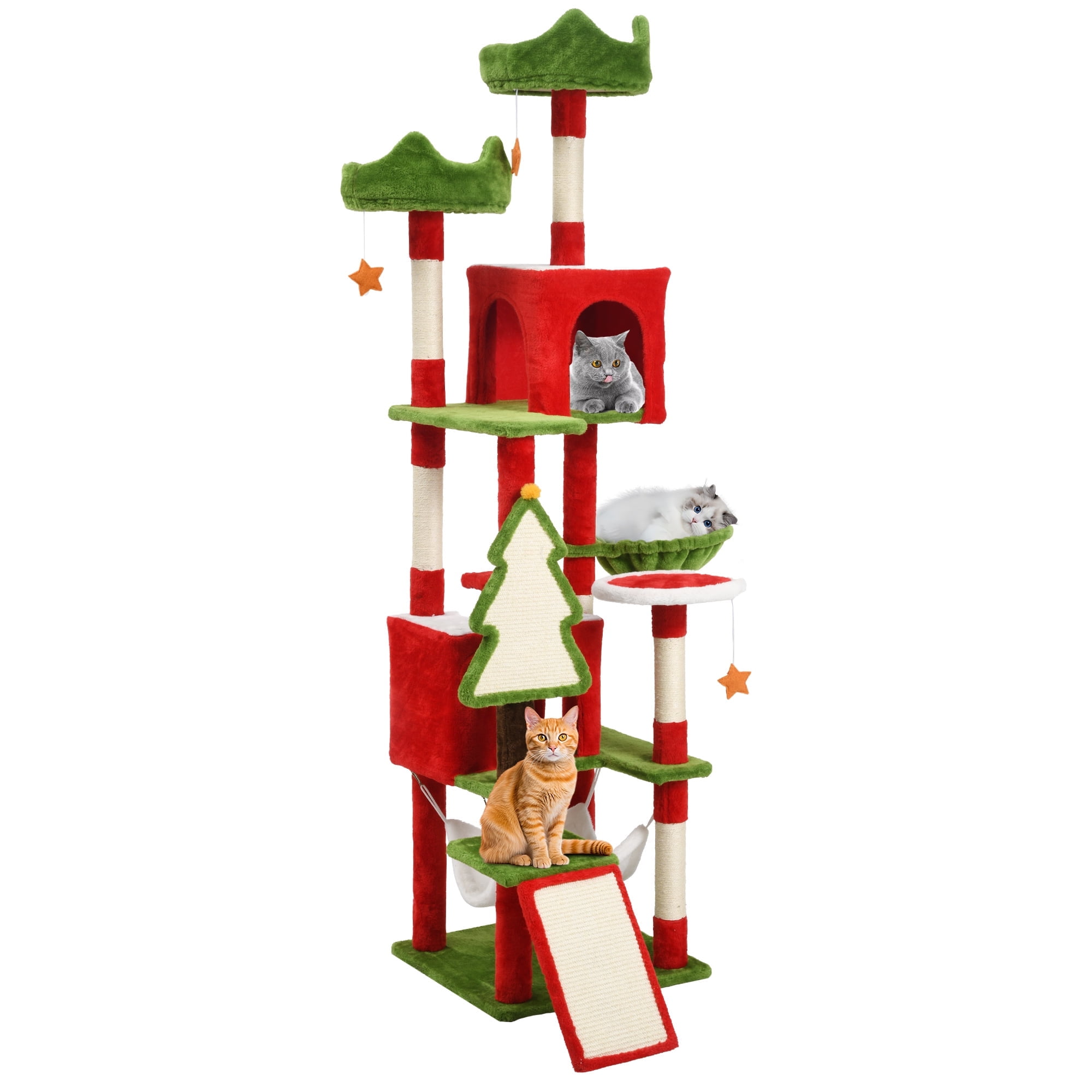 Dextrus 75" Cat Tree Tower Condo,Multi-Level Christmas Decor Cat Climbing Tower with Top Perches, Hammock, Scratching Posts,for Indoor Kittens' Play Center ,Chrismas Decor
