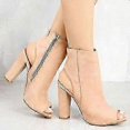 thumbnail image 1 of Faux Suede Leather Ankle Boots For Women Casual Peep Toe Peep Toe High Zipper Heels Fashion Square Rubber Black Shoes, 1 of 3