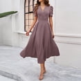 thumbnail image 4 of Robe Maxi à Manches Courtes pour Femmes - Robe d'Invité de Mariage à Manches Bouffantes Col en V, Taille Haute Robe de Soirée Formelle, S-TG, 4 of 6