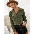 thumbnail image 5 of Women'S Cropped Corduroy Belted Jacket Motorcycle Jacket Coat  Green S, 5 of 7