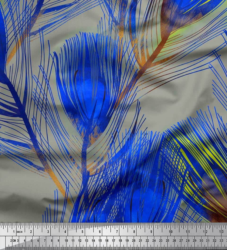 Soimoi Moss Georgette Fabric Peacock Feather Printed Craft Fabric by the Yard 42 Inch Wide