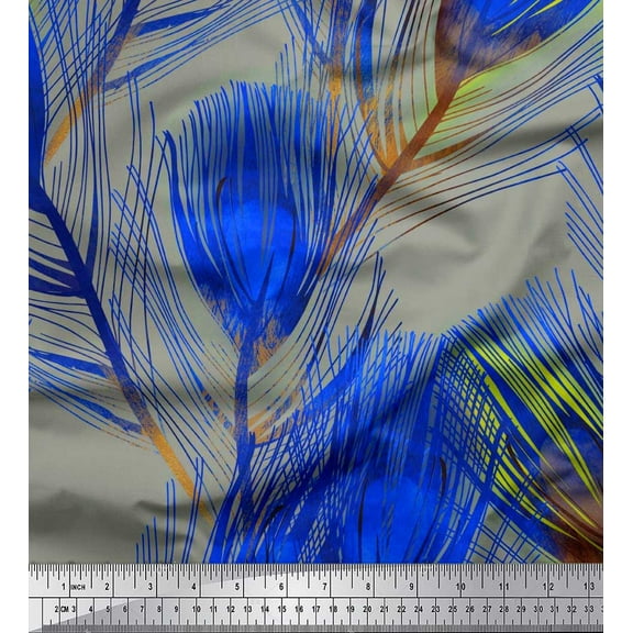 Soimoi Cotton Duck Fabric Peacock Feather Printed Craft Fabric by the Yard 42 Inch Wide