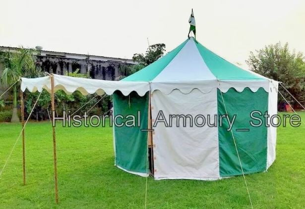 Medieval Round pavilion tent 4m White-emerald green waterproof camping Tent