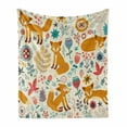 thumbnail image 1 of Fox Soft Flannel Fleece Throw Blanket, Natural Wildlife Composition Foxes Ornate Flowers Flying Birds Kids Nursery, Cozy Plush for Indoor and Outdoor Use, 50" x 70", Multicolor, by Ambesonne, 1 of 6