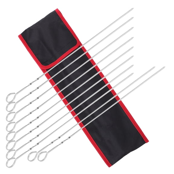 12 Pcs Barbecue Skewers Chicken Skewers Flat Metal Skewers Grill Skewers Grilling Tool Storage Bag Vegetable Skewers
