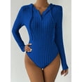 thumbnail image 1 of Ribbed Drawstring Hooded Bodysuit Long Sleeve Tight Fit Bodysuit Spring Fall Women's, 1 of 9