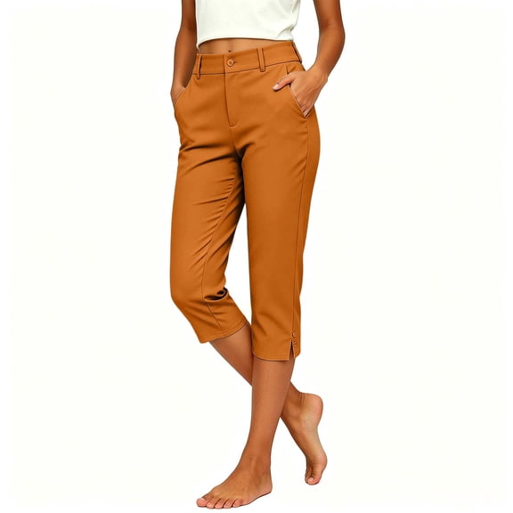Hurxie Capri Pants for Women High Waisted Fit Elastic Knit Waist Casual Capris Cotton Trousers Cropped Pants Orange,3XL