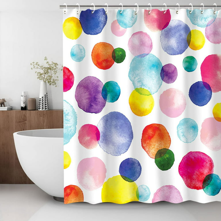 Colorful Shower Curtain, Kids Shower Curtain Rainbow Shower Curtain Hooks,  Waterproof Funny Shower Curtains for Bathroom, Cute Red Polka Dot Circle