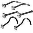 thumbnail image 3 of HEVIRGO 6pcs / Set Zircone Cubique L-Bar Tige Courbe Nez Goujon Piercing Bijoux Décor, Or, 3 of 5