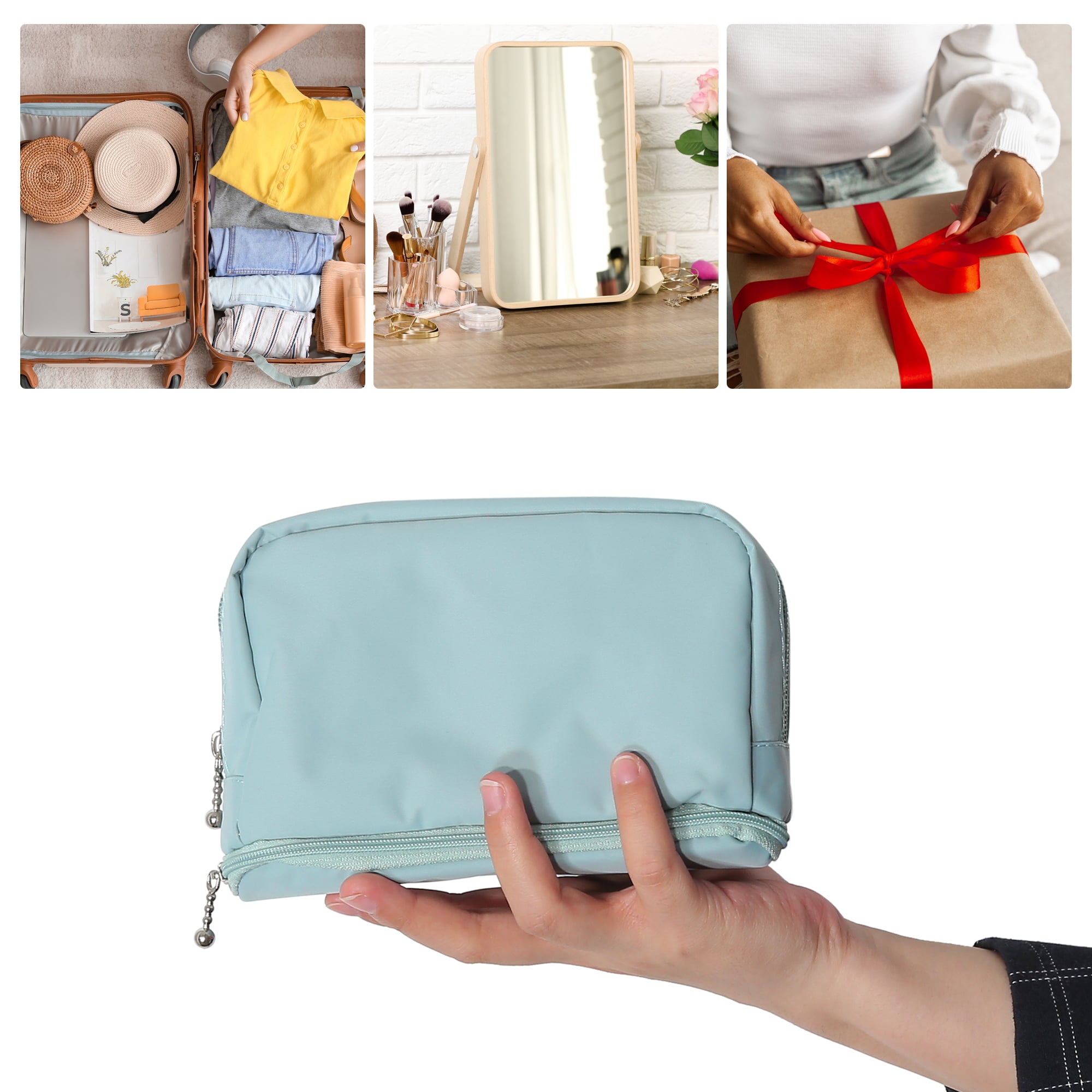 Unique Bargains Floral Makeup Bag Zipper Flower Cosmetic Pouch Blue