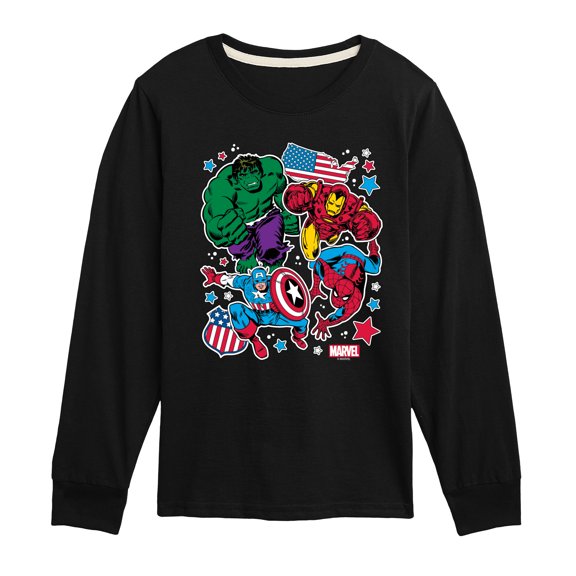 Marvel The Avengers - America Stickers Style - Toddler And Youth Long Sleeve Graphic T-Shirt