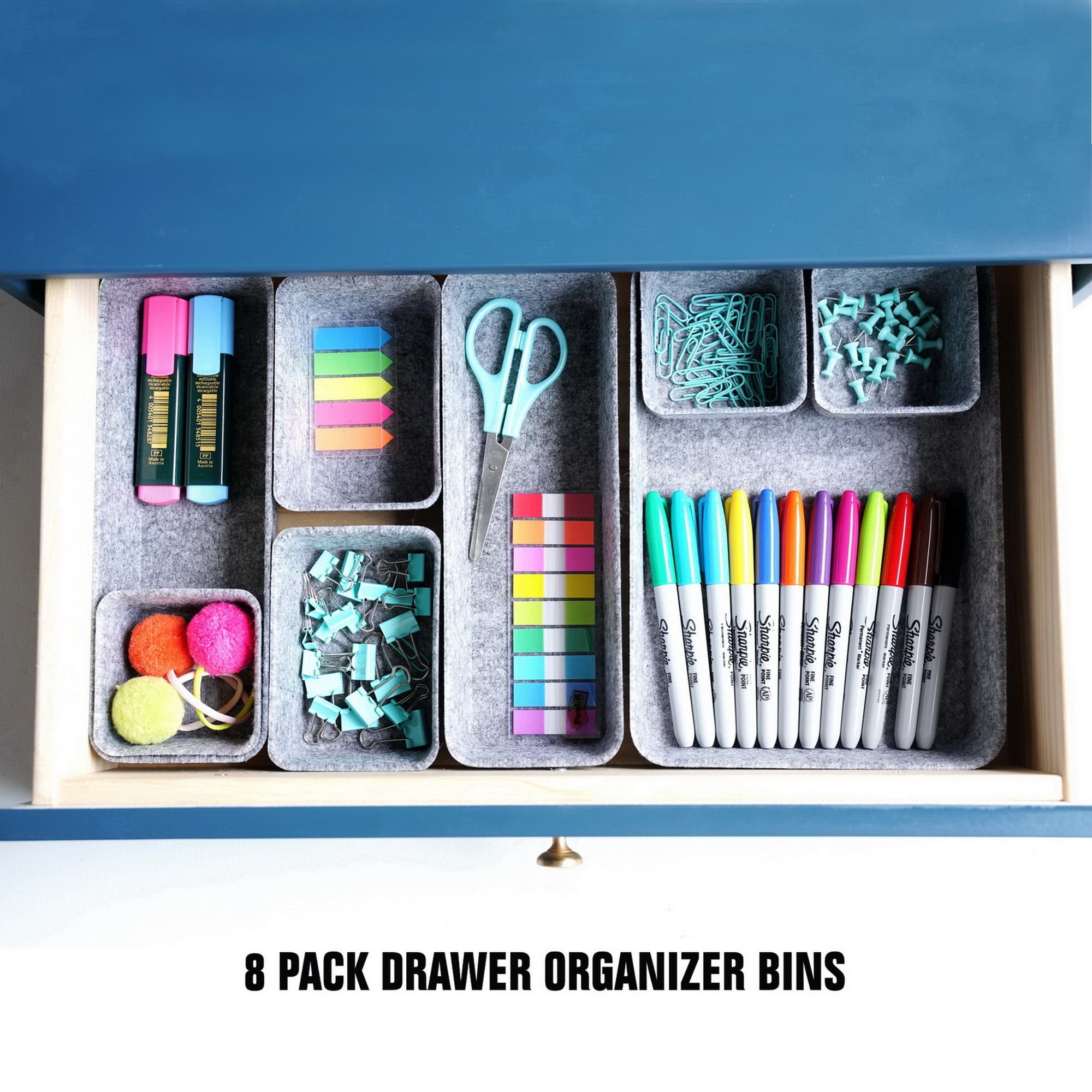 Welaxy Office Drawer Organizers Trays Drawers dividers Felt Storage Bins Organizer bin for Jewelry Cosmetic Makeup Junk Silverware pens Art Crafts Tools Sturdy Flexible Bins,Pack 8 (Gray)