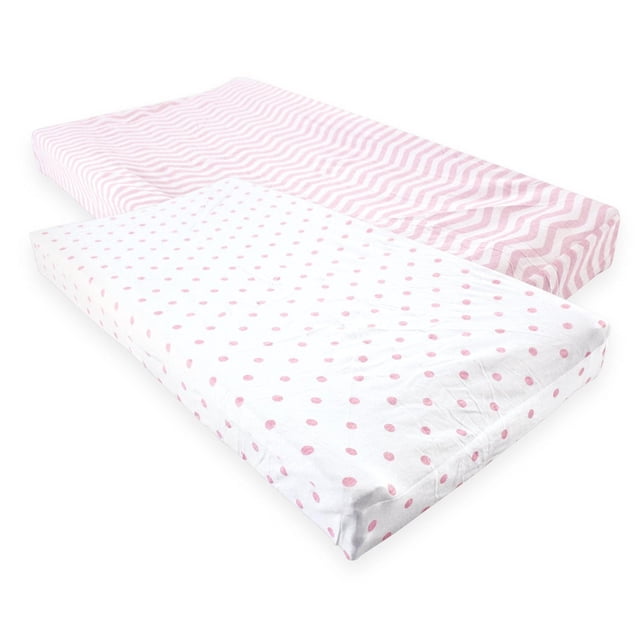 Cubierta de Algodón para Cambiador Luvable Friends Rosa Chevron y Lunares Paquete de 2