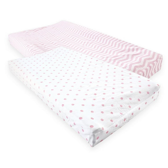 Cubierta de Algodón para Cambiador Luvable Friends Rosa Chevron y Lunares Paquete de 2