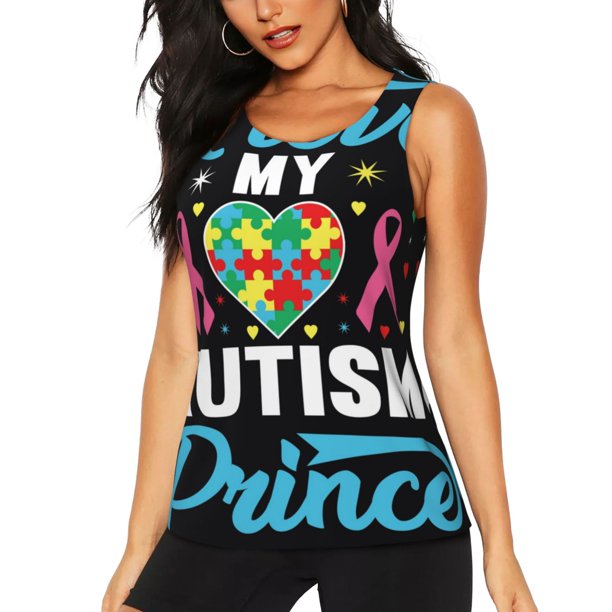 Fotbe I Love My Autism Blusas Sin Mangas para Mujer – Estilo Casual, Corte Suelto, Slim-Fit, Cuello Redondo Deportivo, Tops de Verano para Gimnasio y Yoga-XX-Large