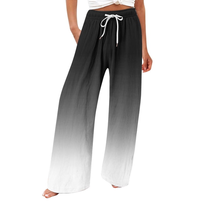 Timegard Plus Size Pants for Women Wide Leg Elastic Waist Gradient Color Fall Travel Beach Loose Trousers