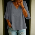 thumbnail image 6 of Craaazy Women Casual 3/4 Sleeve Blouse, Solid Color V Neck Tops, Loose Fit Linen Cotton Blend Shirt for Daily Wear Gifts, 6 of 8