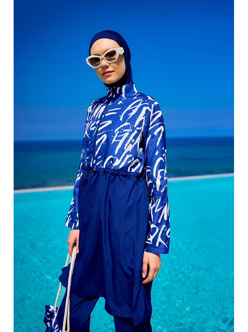 Navy Blue Full Coverage Modest Swimwear Set R2502 - Walmart.com